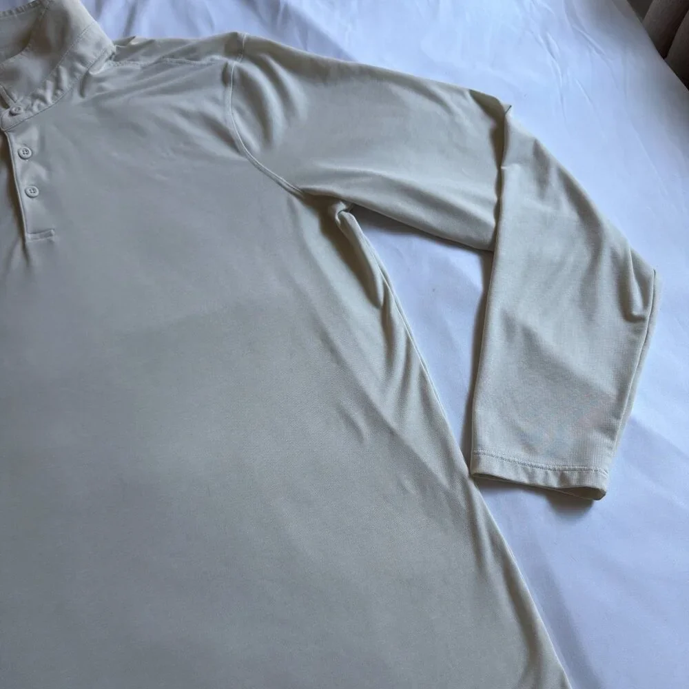 Lululemon Evolution Polo Long Sleeve Shirt Mens XL Heathered Bone Beige LM3EQKS - Picture 6 of 9